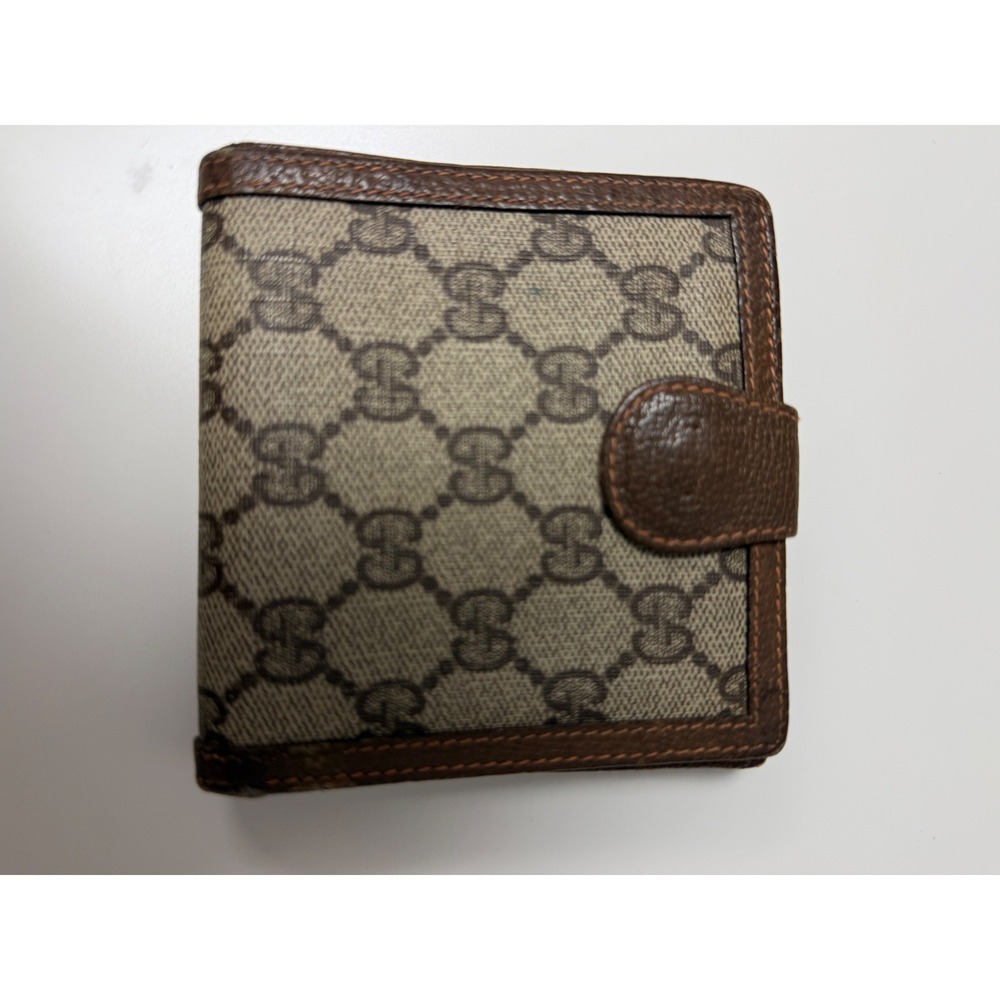 Gucci Bifold Wallet Mens OS Brown GG Supreme Monogram Canvas Vintage Leather Tab